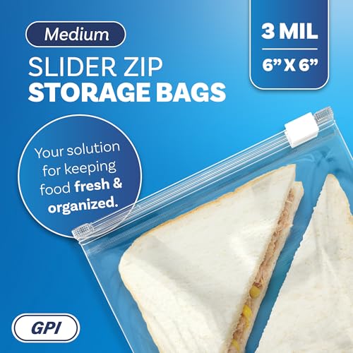 GPI POLY 100 Count - Slider Zip Food Storage Bags, 6" x 6" (1 Pint) 3 Mil Heavy Duty, Strong & Durable for Freezer Storage, for Food, Snacks & More. GPI - Image 5