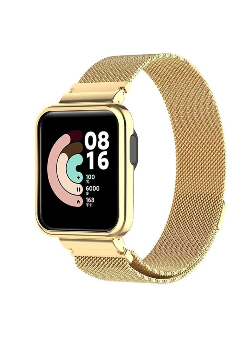 Strap for Xiaomi Mi Watch 2 Lite Bracelet, Stainless Steel Woven Mesh Watch Strap with Frame for Redmi Watch 2 Lite.Gold  - Image 1