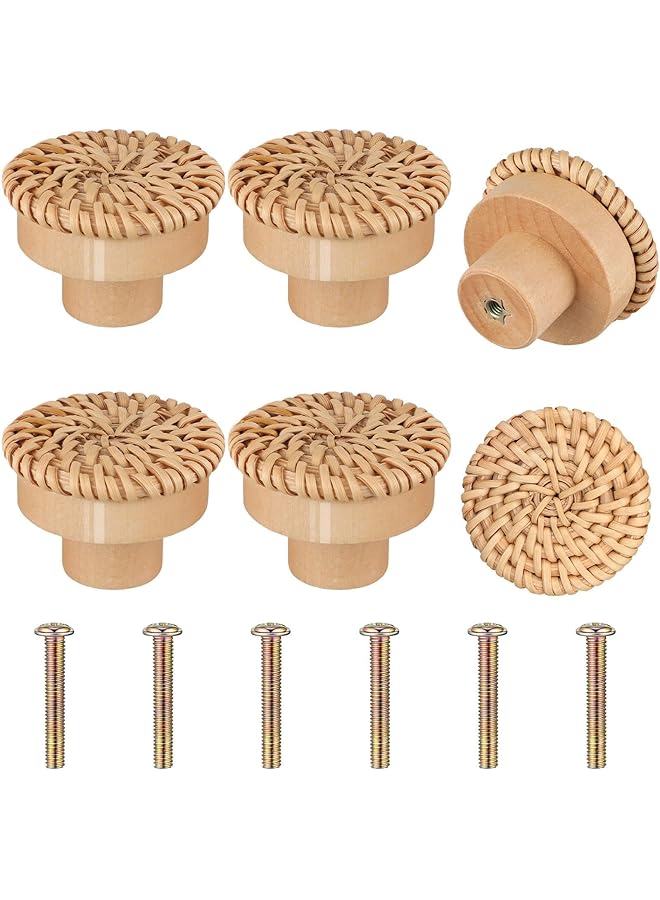 The Bros Wooden Drawer Knobs, Rattan Dresser Knobs Round Handmade Wicker Woven and Screws for Boho Furniture Knobs Cabinets Dresser Handles Hardware Pulls Cabinet Knobs (Wood Color（Diameter 40mm）) - Image 1