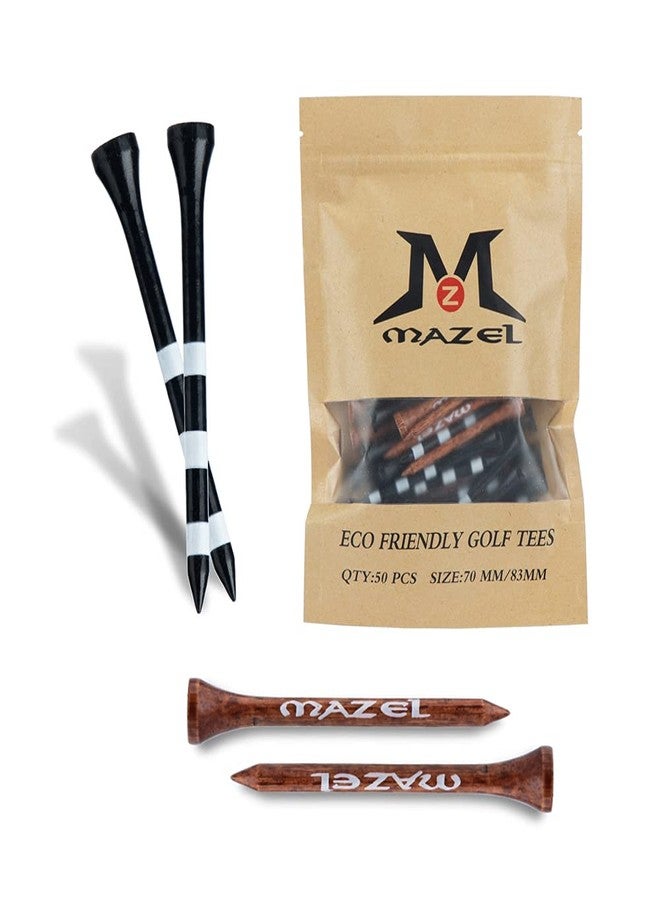 MAZEL Natural Wood/Bamboo Golf Tees 2 3/4 Inch & 3 1/4 Inch,Pack 50 or 120,Reduce Friction & Side Spin,More Stable Golf Tees (50 Pack(25 * 2-3/4"+25 * 3-1/4"),Black &Brown) - Image 4