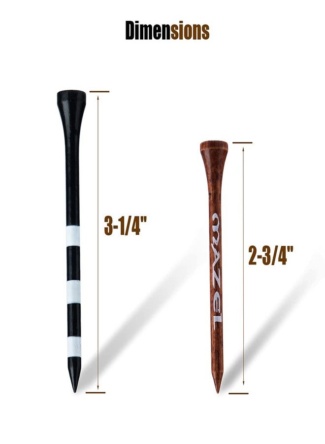 MAZEL Natural Wood/Bamboo Golf Tees 2 3/4 Inch & 3 1/4 Inch,Pack 50 or 120,Reduce Friction & Side Spin,More Stable Golf Tees (50 Pack(25 * 2-3/4"+25 * 3-1/4"),Black &Brown) - Image 3