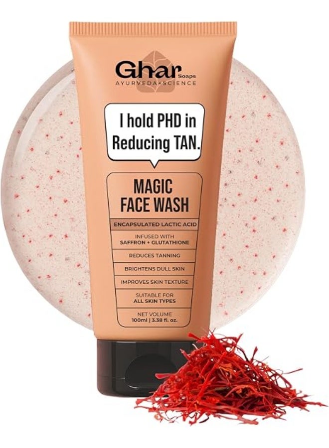 Ghar Soaps Magic De-Tan Face Wash I With Sandalwood,Saffron & Glutathione | Tan Removal, Brightening And Glowing Skin For All Type Men Women 100Ml
