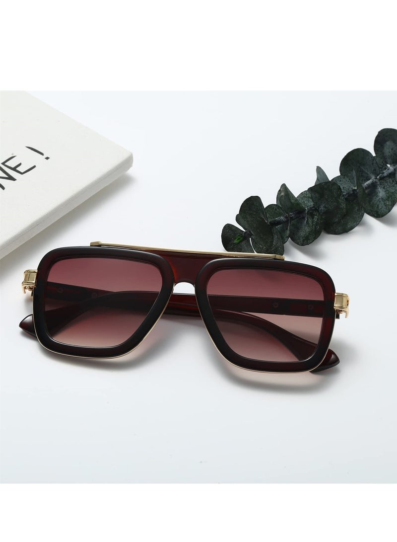 سيوسي نظارات شمسية مربعة كلاسيكية للرجال والنساء، نظارات شمسية كلاسيكية للطيار، نظارات شمسية بإطار معدني مربع بنمط عتيق مع حماية من الأشعة فوق البنفسجية 400 لقيادة الصيد، للجنسين - Image 5