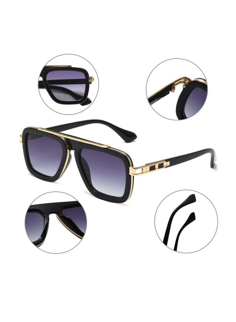 سيوسي نظارات شمسية مربعة كلاسيكية للرجال والنساء، نظارات شمسية كلاسيكية للطيار، نظارات شمسية بإطار معدني مربع بنمط عتيق مع حماية من الأشعة فوق البنفسجية 400 لقيادة الصيد، للجنسين - Image 4