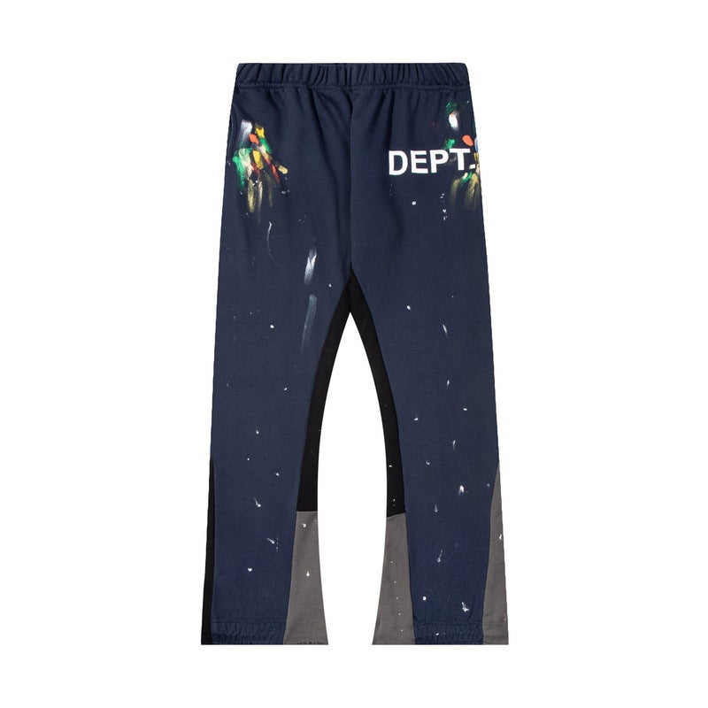 Gallery Dept Classic Hand-Painted Splash Ink Graffiti Printed Stitching Pure Cotton Pants Lovers Casual Trousers - Image 1