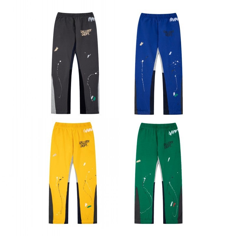 Gallery Dept Classic Hand-Painted Splash Ink Graffiti Printed Stitching Pure Cotton Pants Lovers Casual Trousers - Image 3