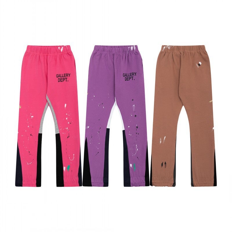 Gallery Dept Classic Hand-Painted Splash Ink Graffiti Printed Stitching Pure Cotton Pants Lovers Casual Trousers - Image 5