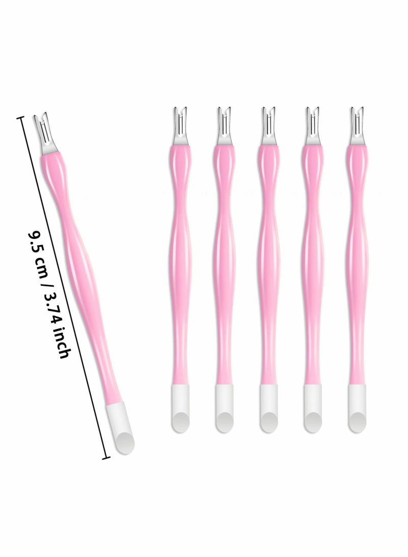 Y&D Nail Cuticle Trimmer Remover Plastic Handle Pusher Rubber Cleaner Double Head Dead Skin Knife Removal Fork art - Pink 30 Pieces - Image 3