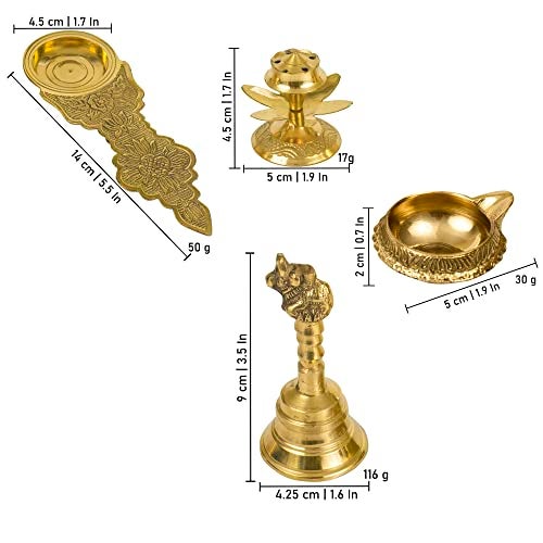 Spillbox Traditional Brass Combo of Nandi Bell | Ghanti Incense Stick Holder | Agarbatti Dhoop, Kapoor Aarti Spoon and Brass Diya for Puja(KUBER-BKD) - Image 4