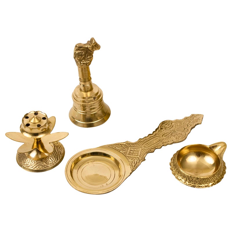 Spillbox Traditional Brass Combo of Nandi Bell | Ghanti Incense Stick Holder | Agarbatti Dhoop, Kapoor Aarti Spoon and Brass Diya for Puja(KUBER-BKD) - Image 5