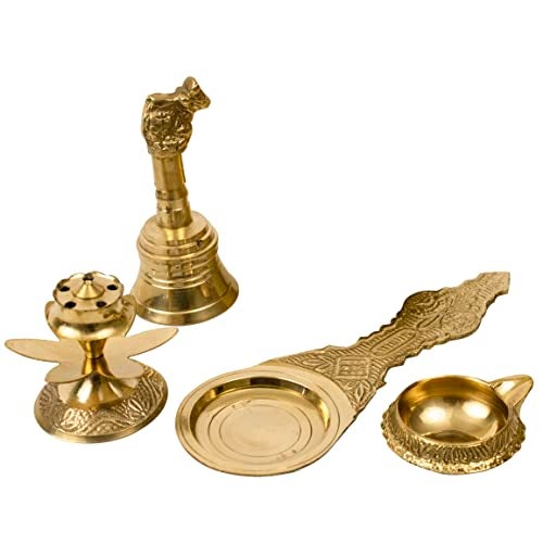 Spillbox Traditional Brass Combo of Nandi Bell | Ghanti Incense Stick Holder | Agarbatti Dhoop, Kapoor Aarti Spoon and Brass Diya for Puja(KUBER-BKD) - Image 3