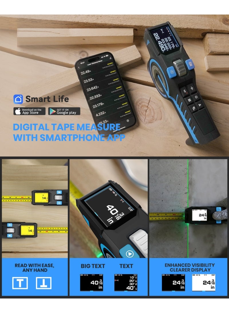 3-in-1 Digital Bluetooth Laser Tape Measure – Smart Measuring Tool with Real-Time Display, 192-inch Steel Blade, 98-inch Standout, High Precision 1mm, IP56 Dust & Splash Resistant – Portable Laser Distance Meter  - Image 2