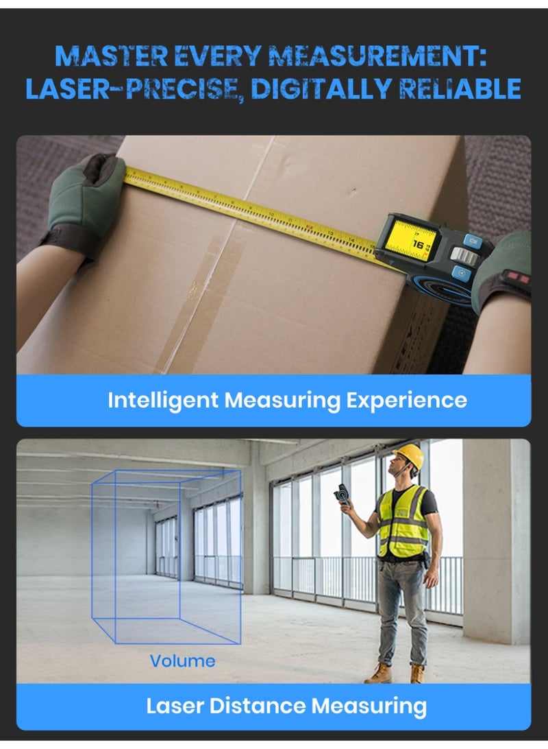 3-in-1 Digital Bluetooth Laser Tape Measure – Smart Measuring Tool with Real-Time Display, 192-inch Steel Blade, 98-inch Standout, High Precision 1mm, IP56 Dust & Splash Resistant – Portable Laser Distance Meter  - Image 4