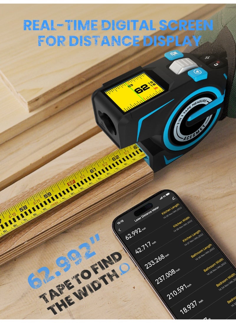 3-in-1 Digital Bluetooth Laser Tape Measure – Smart Measuring Tool with Real-Time Display, 192-inch Steel Blade, 98-inch Standout, High Precision 1mm, IP56 Dust & Splash Resistant – Portable Laser Distance Meter  - Image 3