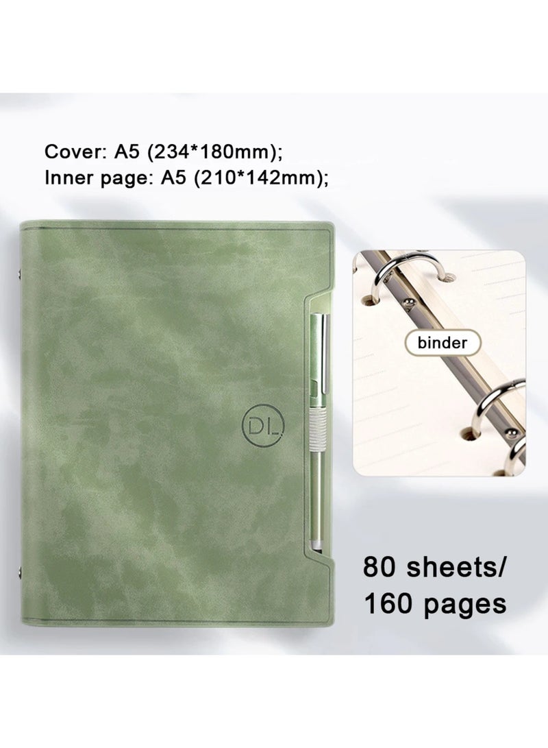A5 Thickened Leather Notebook Business Binder Notepad Office Sudent Meeting Minutes Diary (160 Pages Green) - Image 1