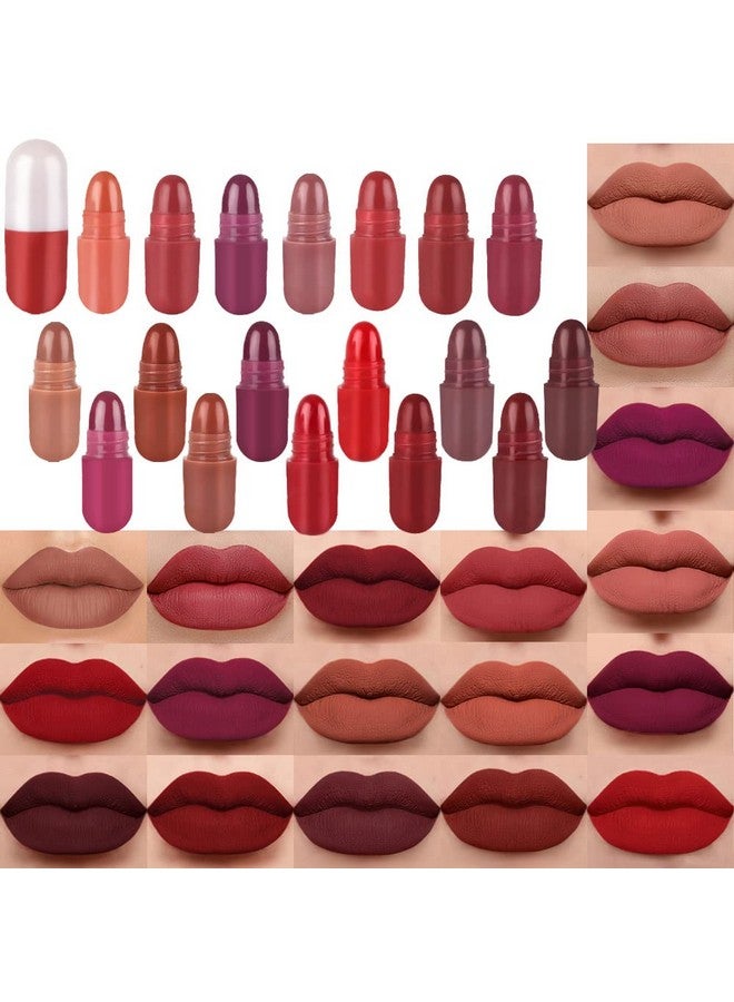 HAOYA 18 Pcs Mini Capsule Makeup Lipstick Pills Set, Matte Stain Set, Lápiz Labial Rojo Women Nude Brown Dark Red Matte Matt Lipsticks Cute Lip Stick Purse Set Labiales Matte Larga Duracion 24 Hrs  - Image 1