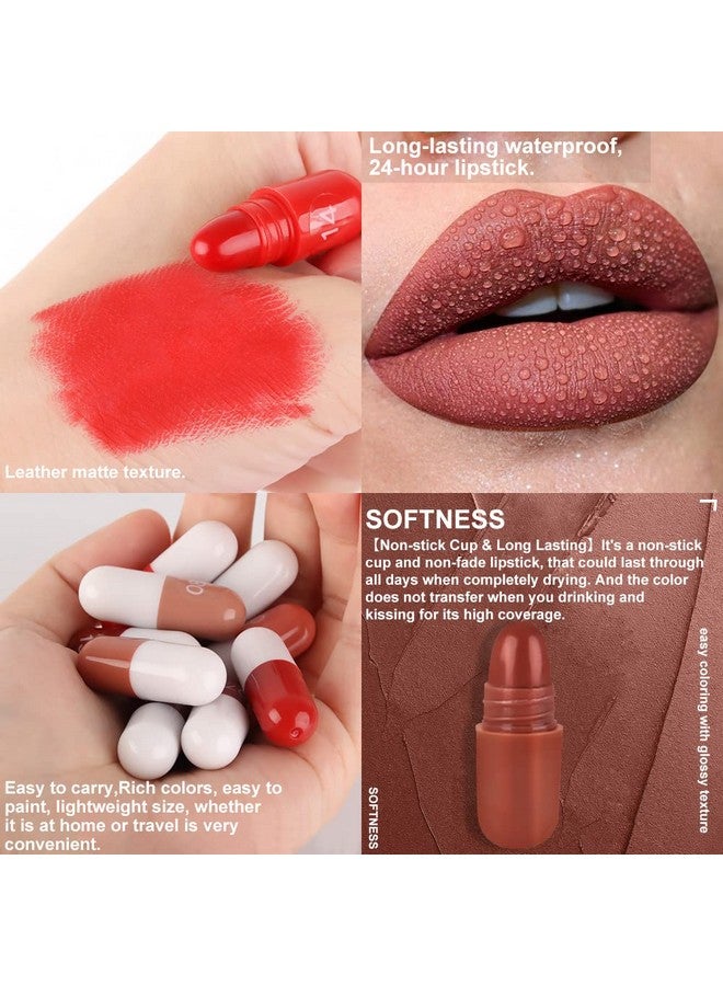 HAOYA 18 Pcs Mini Capsule Makeup Lipstick Pills Set, Matte Stain Set, Lápiz Labial Rojo Women Nude Brown Dark Red Matte Matt Lipsticks Cute Lip Stick Purse Set Labiales Matte Larga Duracion 24 Hrs  - Image 3