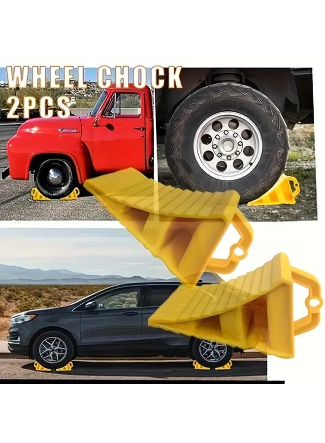 Yellow Wheel Chocks 2 Pack Prevents Vehicle Sliding Durable Polypropylene for Secure Parking All Vehicles - Image 1