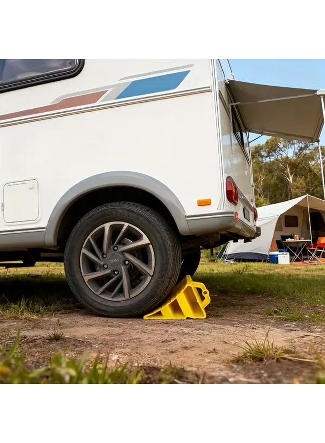 Yellow Wheel Chocks 2 Pack Prevents Vehicle Sliding Durable Polypropylene for Secure Parking All Vehicles - Image 5