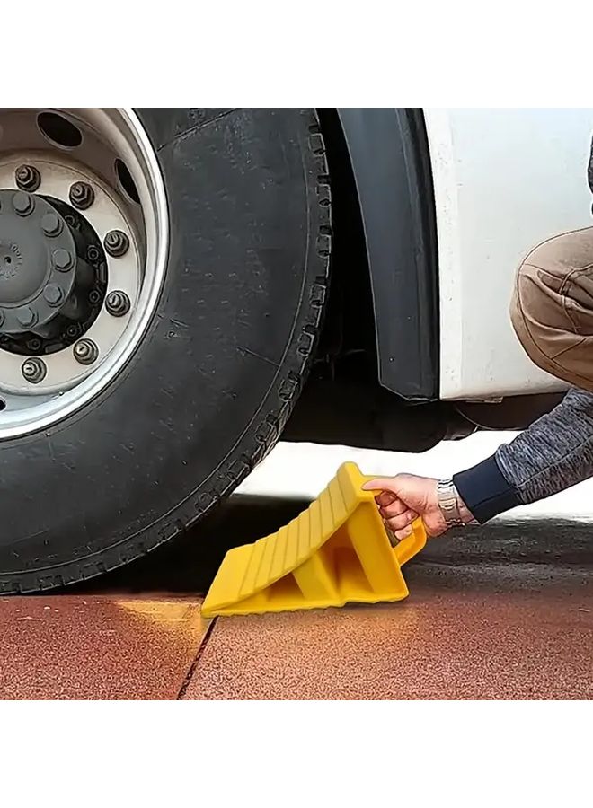 Yellow Wheel Chocks 2 Pack Prevents Vehicle Sliding Durable Polypropylene for Secure Parking All Vehicles - Image 4