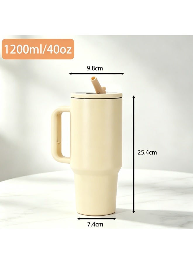 VTERLY 40oz Tumbler with Handle and Straw Lid, Insulated Stainless Steel Water Bottle, Reusable Leak Proof Travel Mug for Hot & Cold Drinks, BPA Free Car Cup for Coffee, Iced Tea, Smoothie, Camping, Hiking - Image 2