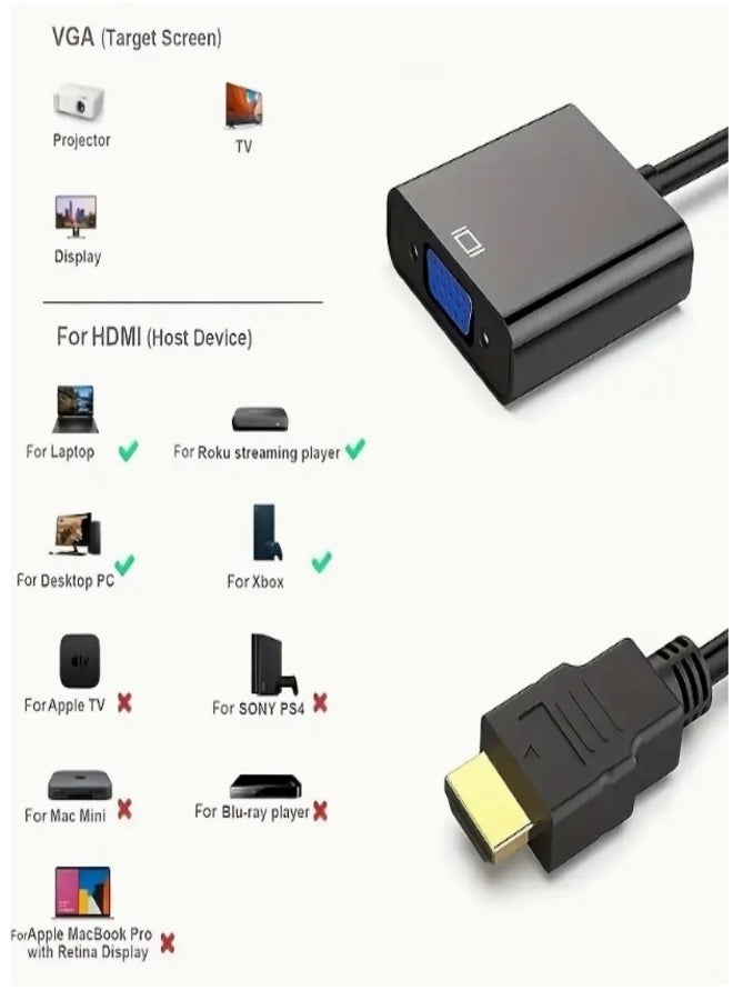 HDMI To VGA Adapter, Golden-Plated Connector For HDMI To VGA Cable(Male To Female) For Computer, Desktop, Laptop, PC, Monitor, Projector, HDTV, Chromebook, Raspberry Pi, Roku, Xbox And More - Image 4