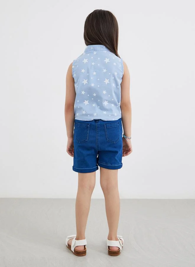 Styli Styli Star Print Denim Shirt and Shorts Set