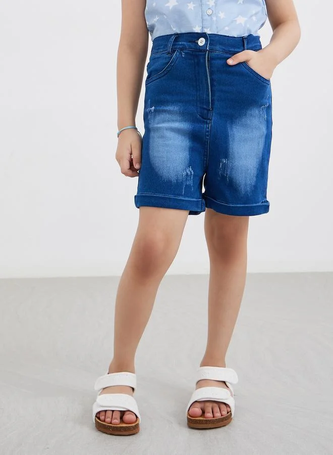 Styli Styli Star Print Denim Shirt and Shorts Set