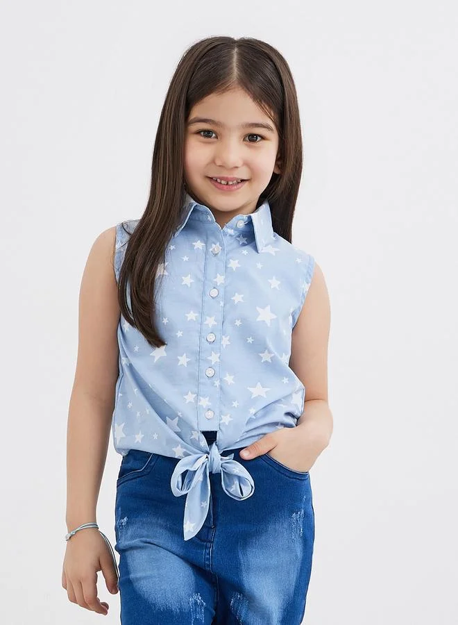 Styli Styli Star Print Denim Shirt and Shorts Set