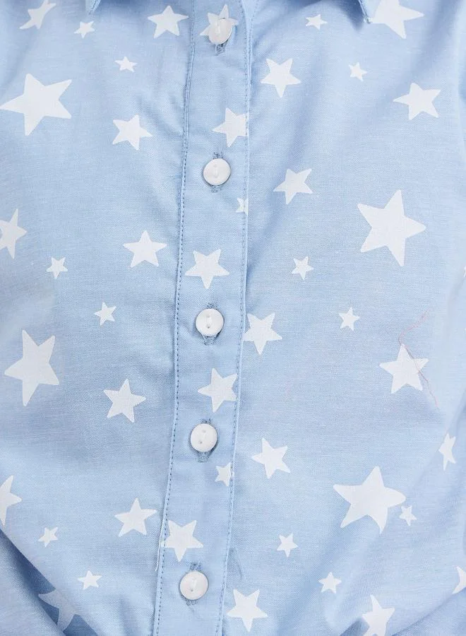 Styli Styli Star Print Denim Shirt and Shorts Set