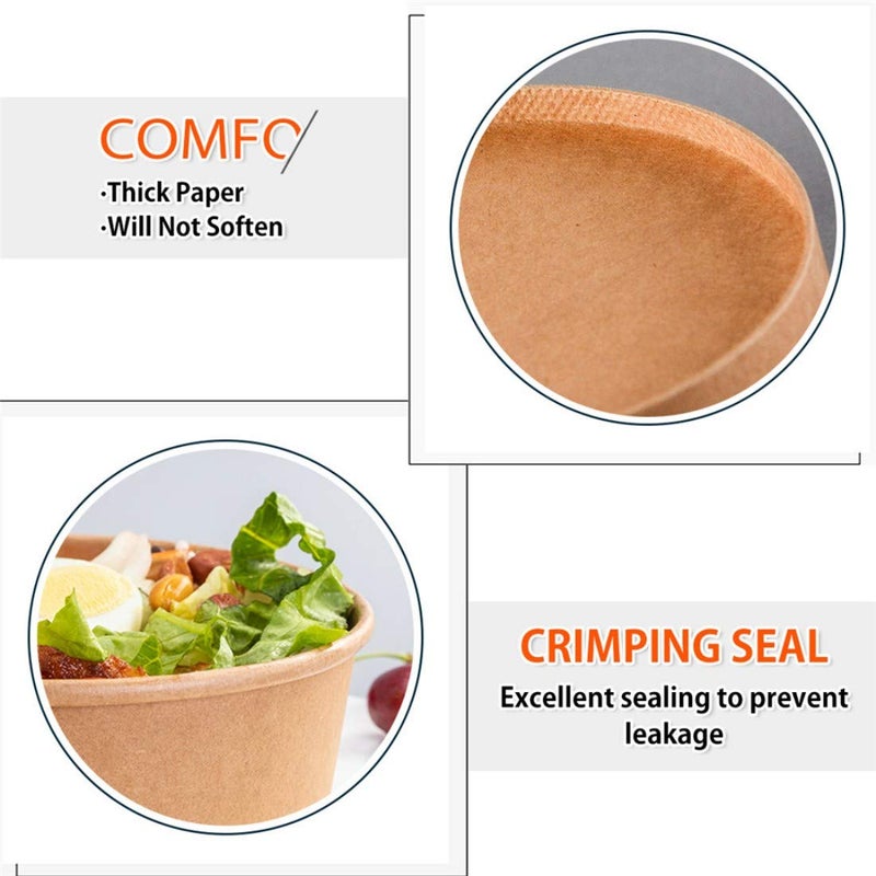 TOPtoper 50 Pack 25 Oz Large Paper Bowls with Lids, Disposable Soup Serving Bowls Bulk Party Supplies for Hot/Cold Food, Soup (25 OZ) - Image 2