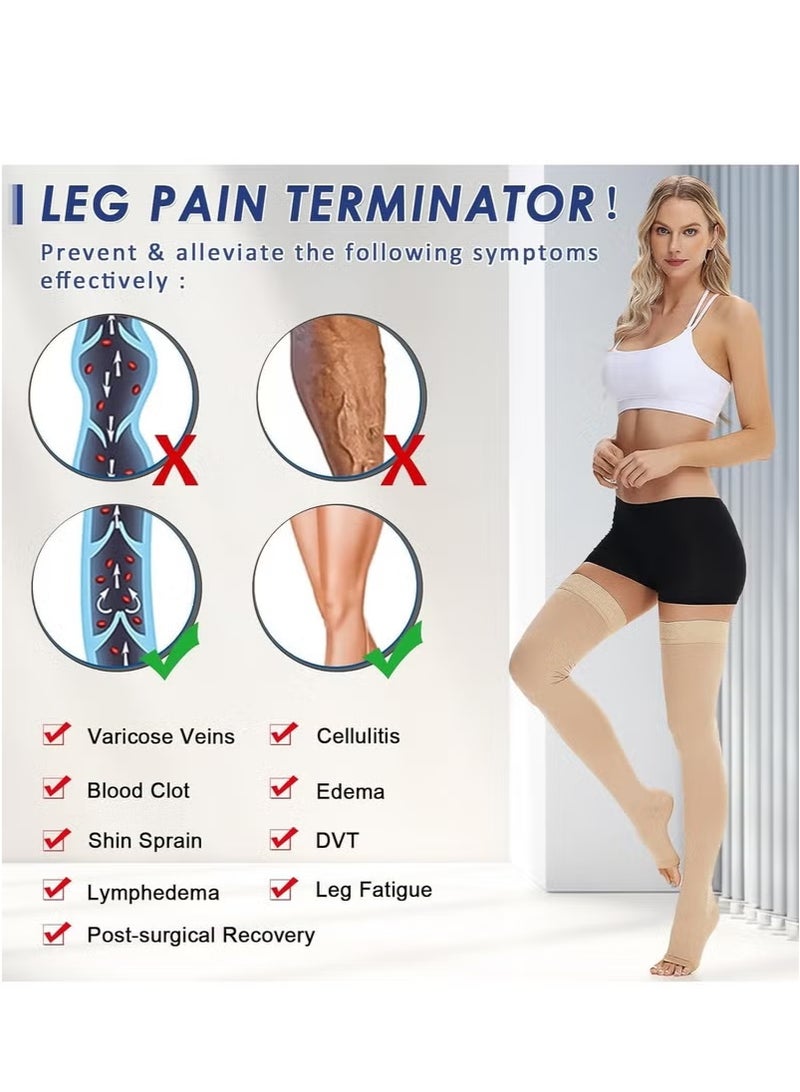 15-20 mmHg Open Toe Medical Compression Stockings for Women Men, Thigh High Graduated Compression Socks with Dot Silicone Band, Support Circulation Pressure Stockings for Varicose Veins, Edema (L) - Image 5