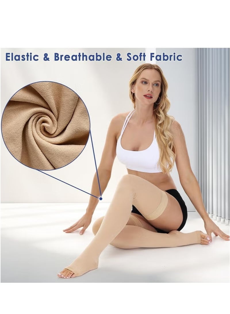 15-20 mmHg Open Toe Medical Compression Stockings for Women Men, Thigh High Graduated Compression Socks with Dot Silicone Band, Support Circulation Pressure Stockings for Varicose Veins, Edema (L) - Image 3