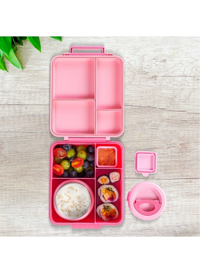 Eazy Kids Jumbo Bento Lunch Box w/ Thermos & Dip Jar- Pink - Image 2