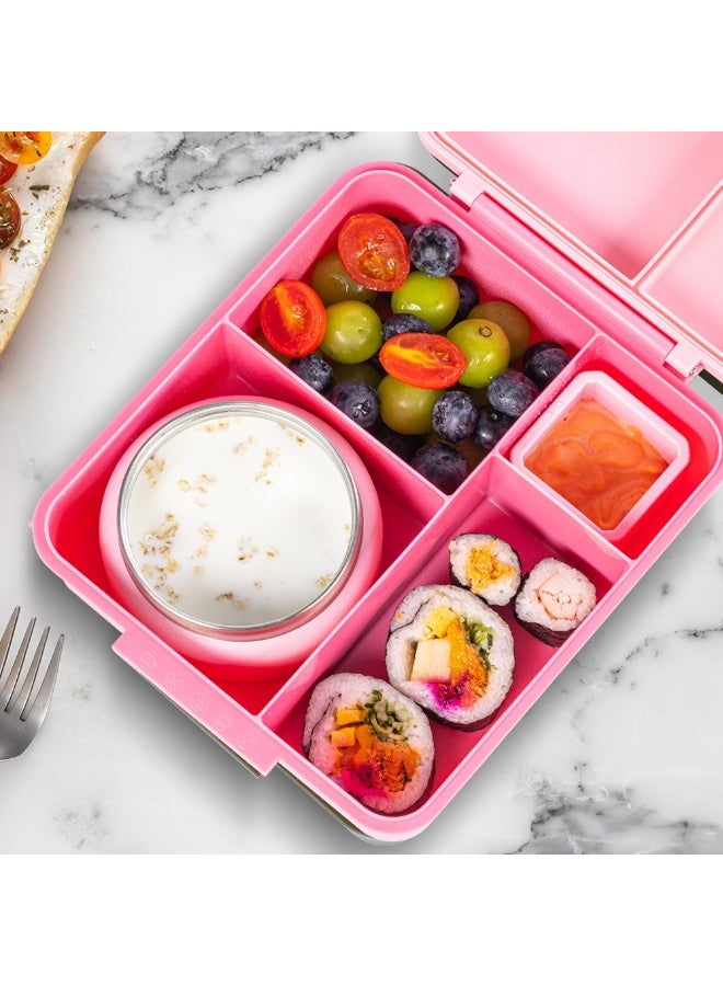 Eazy Kids Jumbo Bento Lunch Box w/ Thermos & Dip Jar- Pink - Image 4