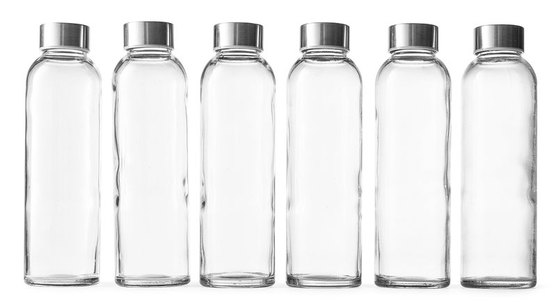 Epica Clear Glass Bottles With Lids  18Oz Resuable Glass Water Bottles For Juicing With Stainless Steel Cap To Store Milk  Smoothie  Etc.  100% Leak Proof  Durable And Dishwasher Safe (Set Of 6) - Image 1