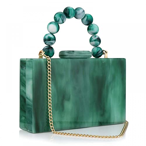 Jessie Acrylic Purses Evening Clutch Bag Marbling Handbags for Women Cross Body Bag with Pearl Chain Formal Wedding Prom Party (Green) - Image 1