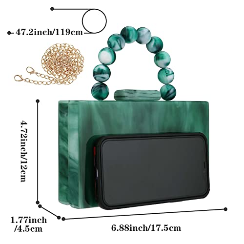 Jessie Acrylic Purses Evening Clutch Bag Marbling Handbags for Women Cross Body Bag with Pearl Chain Formal Wedding Prom Party (Green) - Image 5