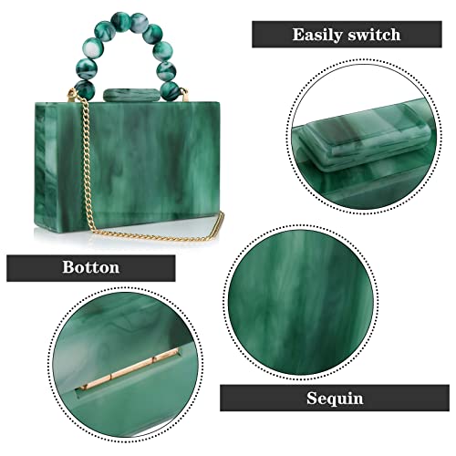 Jessie Acrylic Purses Evening Clutch Bag Marbling Handbags for Women Cross Body Bag with Pearl Chain Formal Wedding Prom Party (Green) - Image 3