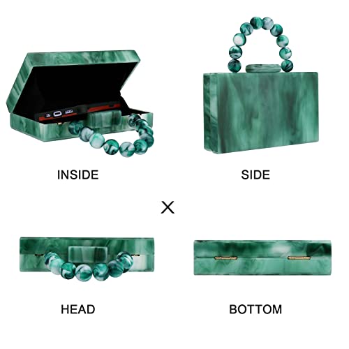 Jessie Acrylic Purses Evening Clutch Bag Marbling Handbags for Women Cross Body Bag with Pearl Chain Formal Wedding Prom Party (Green) - Image 2