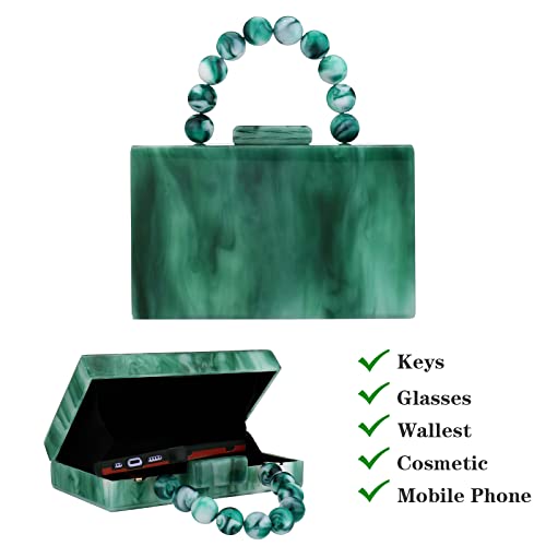 Jessie Acrylic Purses Evening Clutch Bag Marbling Handbags for Women Cross Body Bag with Pearl Chain Formal Wedding Prom Party (Green) - Image 4