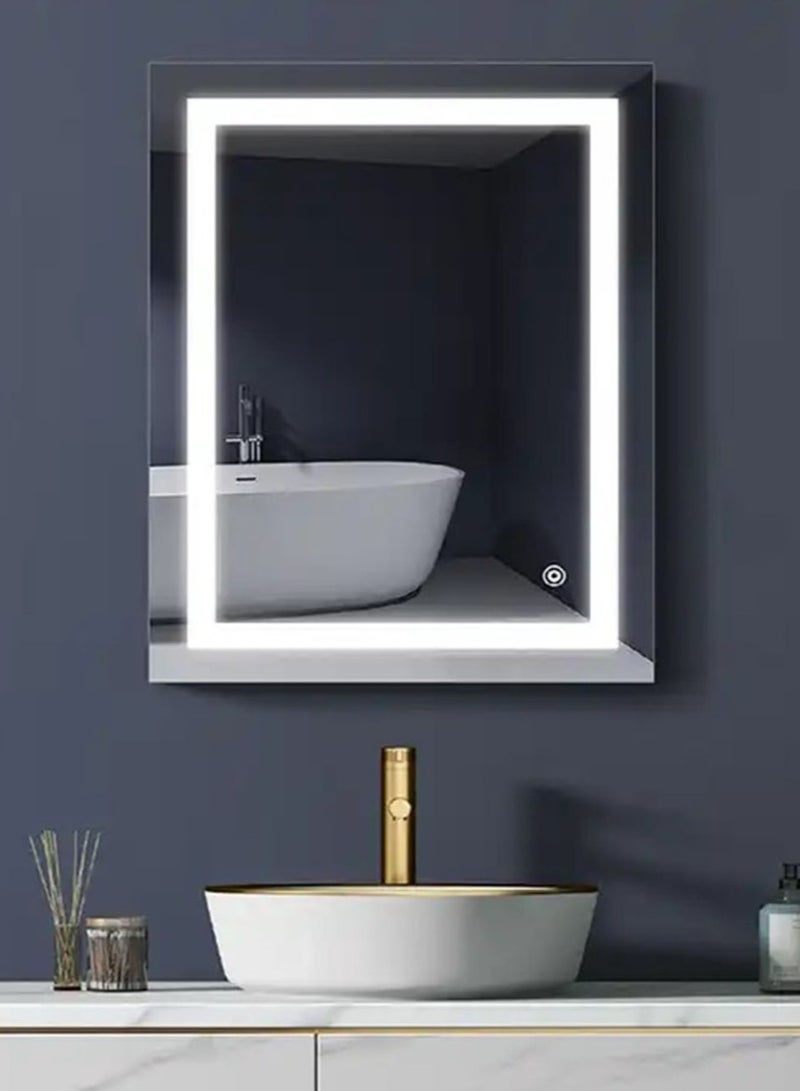 NAFEH LED Bathroom Mirror with Lights 60 * 80 CM Backlit Vanity Mirror, Dimmable & Anti-Fog, Wall-Mounted Lighted Mirror with Adjustable Brightness & Color Temperature - Image 1