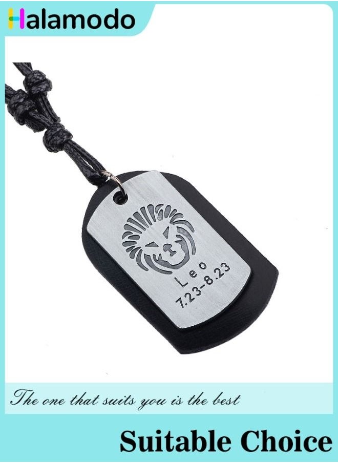 HALAMODO - Waxed Rope Woven Zodiac Pendant Necklace in Vintage Brushed Metal Leather - Image 1