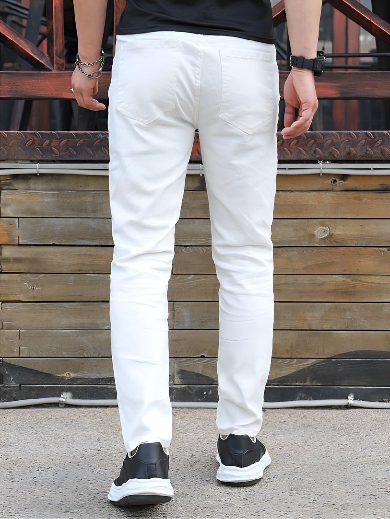 Ben Martin Men's Regular Fit Stretchable 38 Size White Cotton Denim High Rise Jeans Pant for Men, JJ3-18 - Image 2