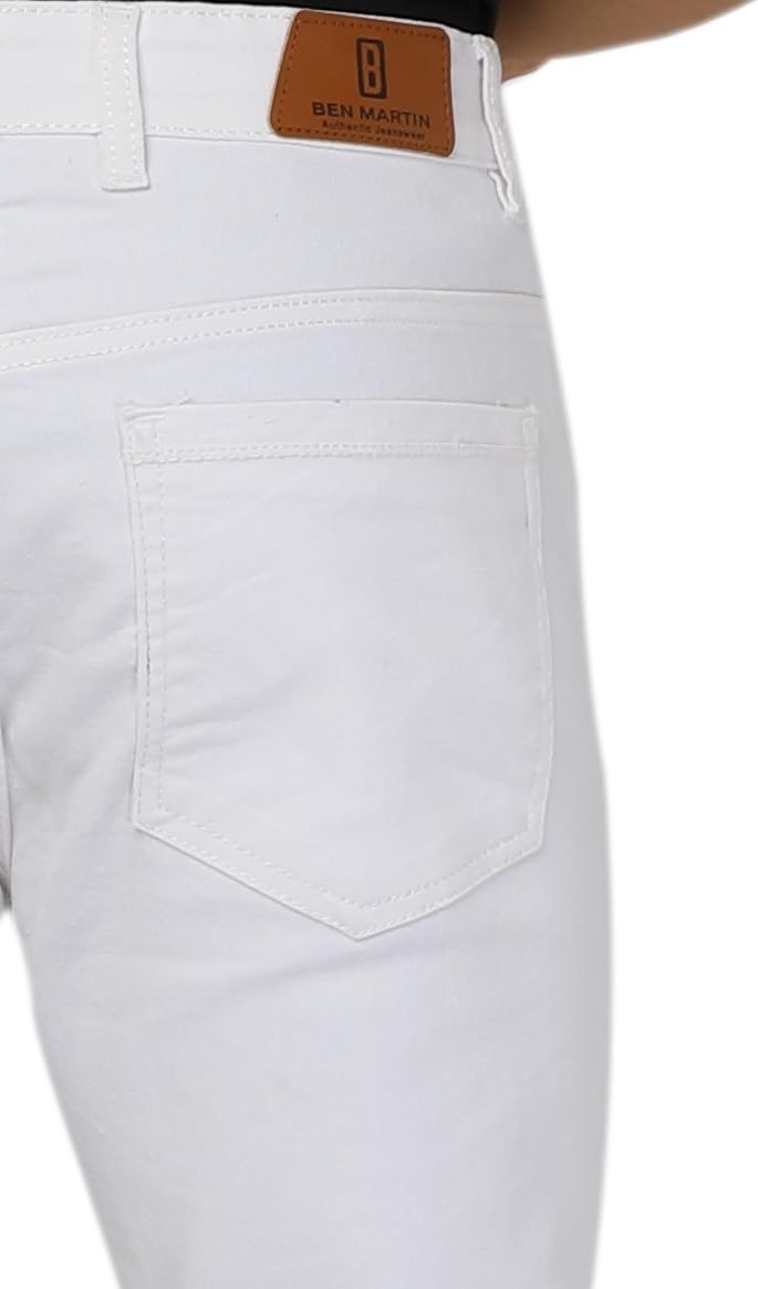 Ben Martin Men's Regular Fit Stretchable 38 Size White Cotton Denim High Rise Jeans Pant for Men, JJ3-18 - Image 5