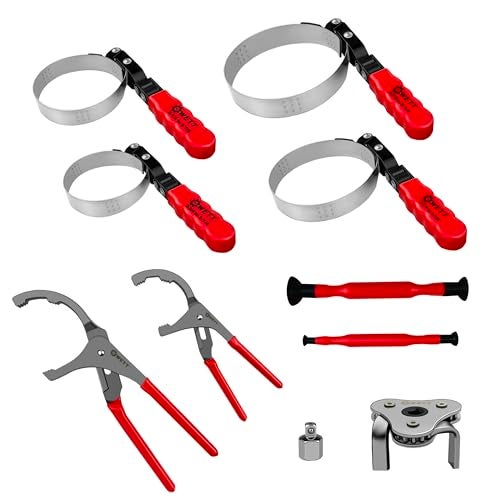 WETT Swivel Oil Filter Wrench Set 9Piece Standard Oil Filter Removal Tool with Adjustable Oil Filter Plier and Valve Lapper Stainless Steel Remover Pliers 234 to 514 - Image 1