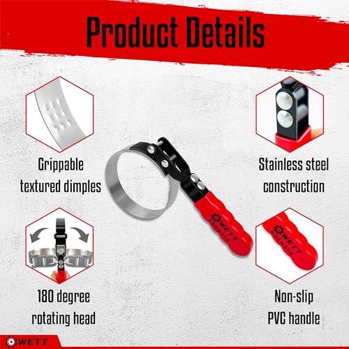 WETT Swivel Oil Filter Wrench Set 9Piece Standard Oil Filter Removal Tool with Adjustable Oil Filter Plier and Valve Lapper Stainless Steel Remover Pliers 234 to 514 - Image 5