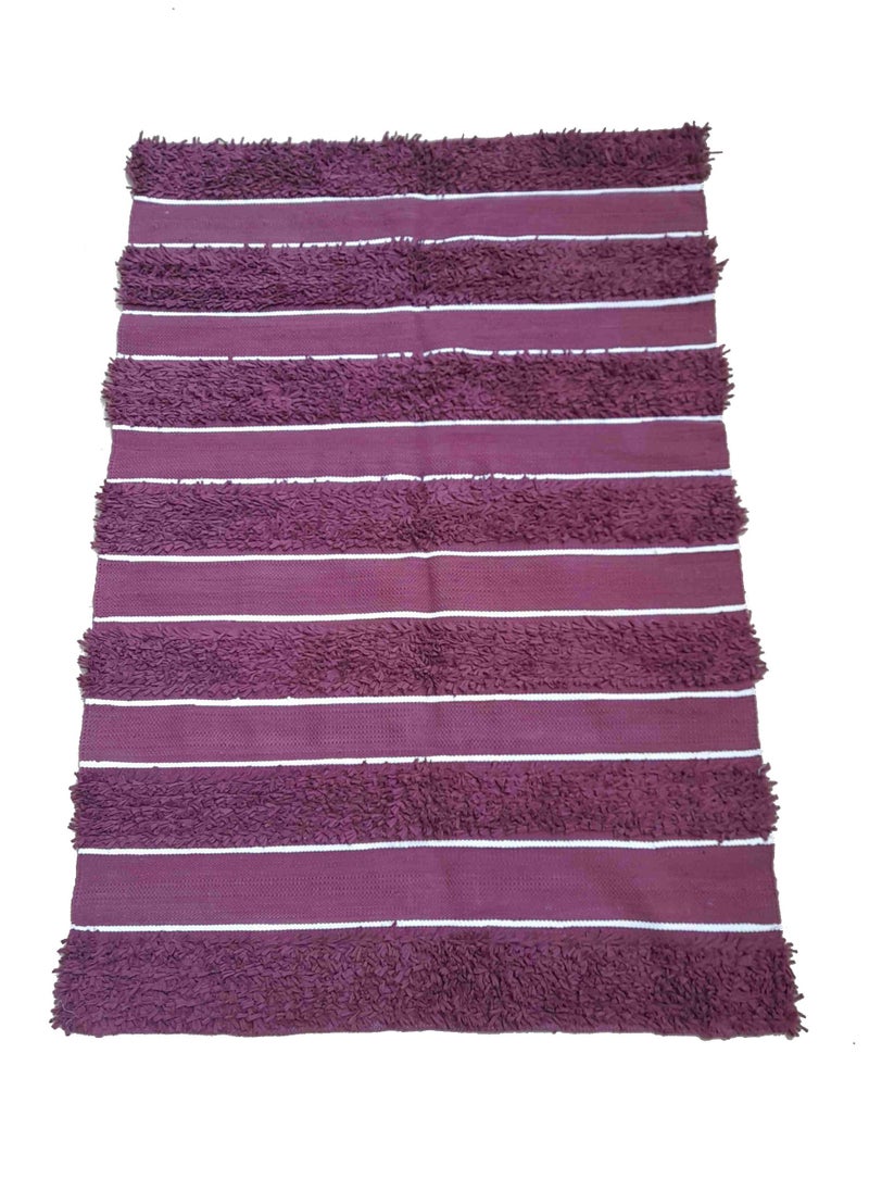 Bazaar Misr Kilim rag rug cotton shaggy Dark burgundy  - Image 3