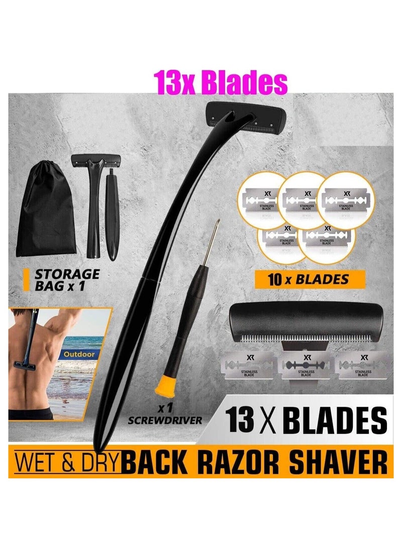 SOLARAE Back Shavers, Body Shaver for Men, Shave Your Own Back Hair in Minutes, Extreme Reach Handle, Wet or Dry Shaving, 25 to Replace Razors, Curved Head, Long Handle, Extreme Reach Handle - Image 2