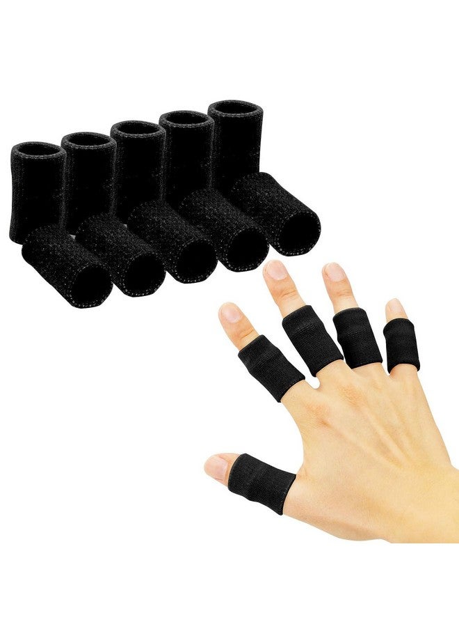 DROPOSALE Hand Finger Sleeves Arthritis Trigger Brace Protectors Splint Support Compression Relief Adjustable Breathable Thumb Covers Cap Safe for Skin Nail Pain Multi Use Black Color (Black, 10) - Image 1